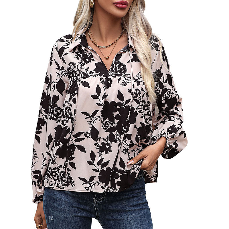Damen Bluse mit eleganten Rüschendetails und verspieltem Blumenmuster GR