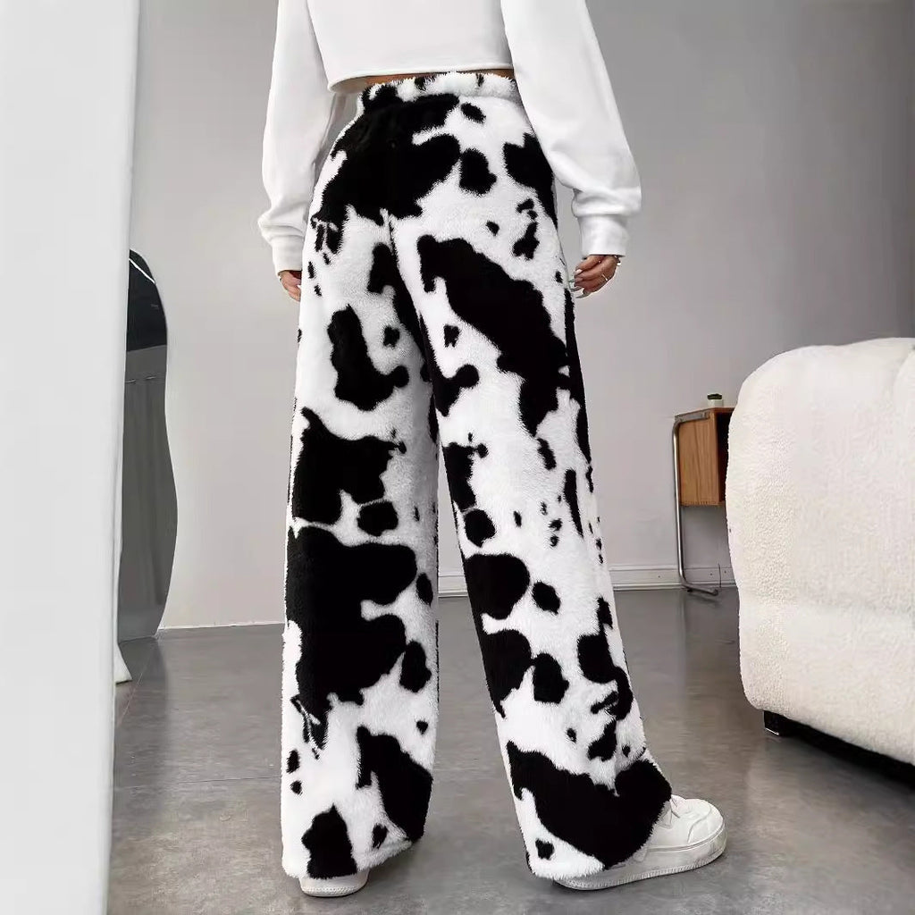 Damen Fleece-Hose im trendigen Kuhmuster GR