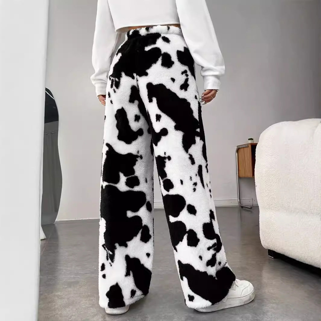Damen Fleece-Hose im trendigen Kuhmuster GR