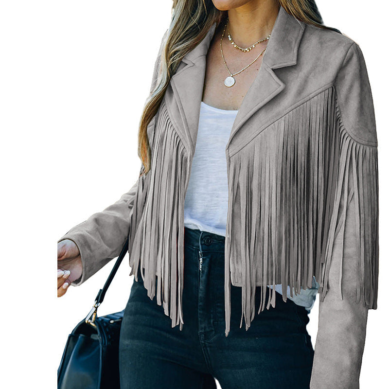 Women's fringed jacket made of high-quality suede blend, size GR