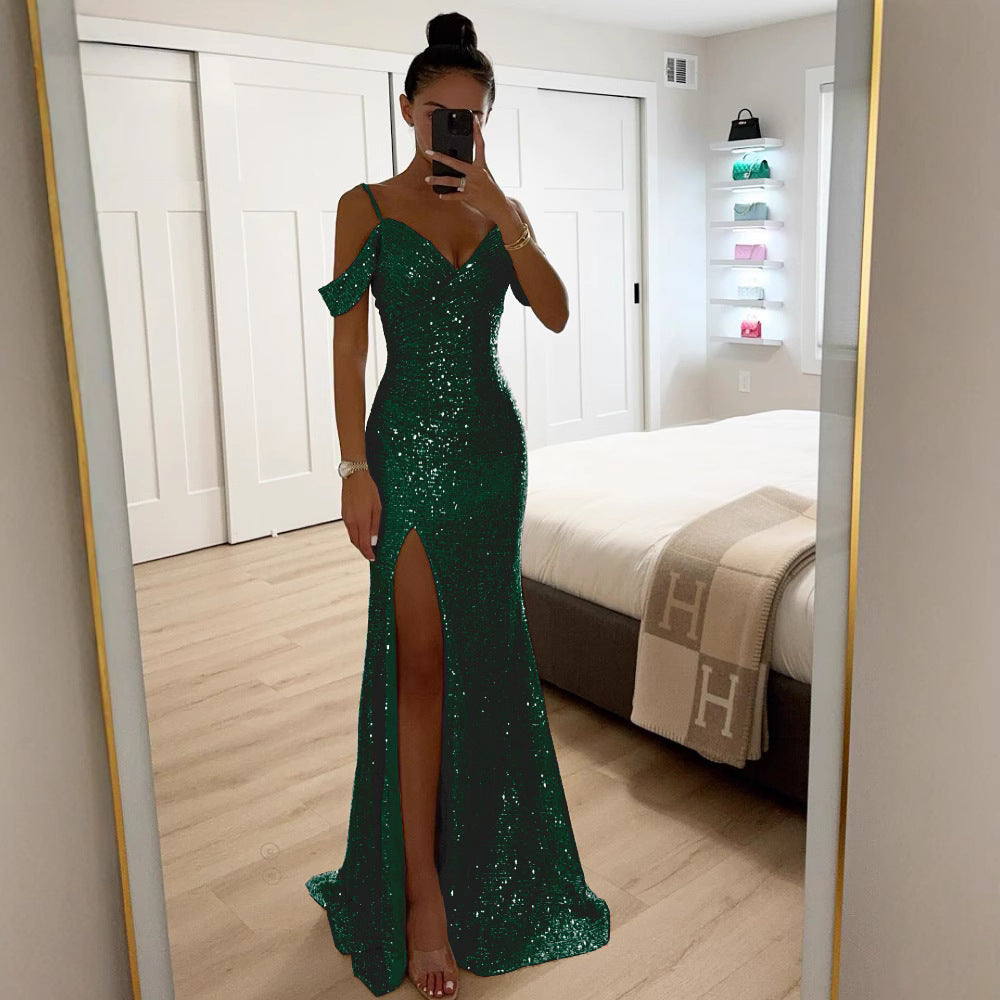 GR | Elegant women's dress with sequins and straps