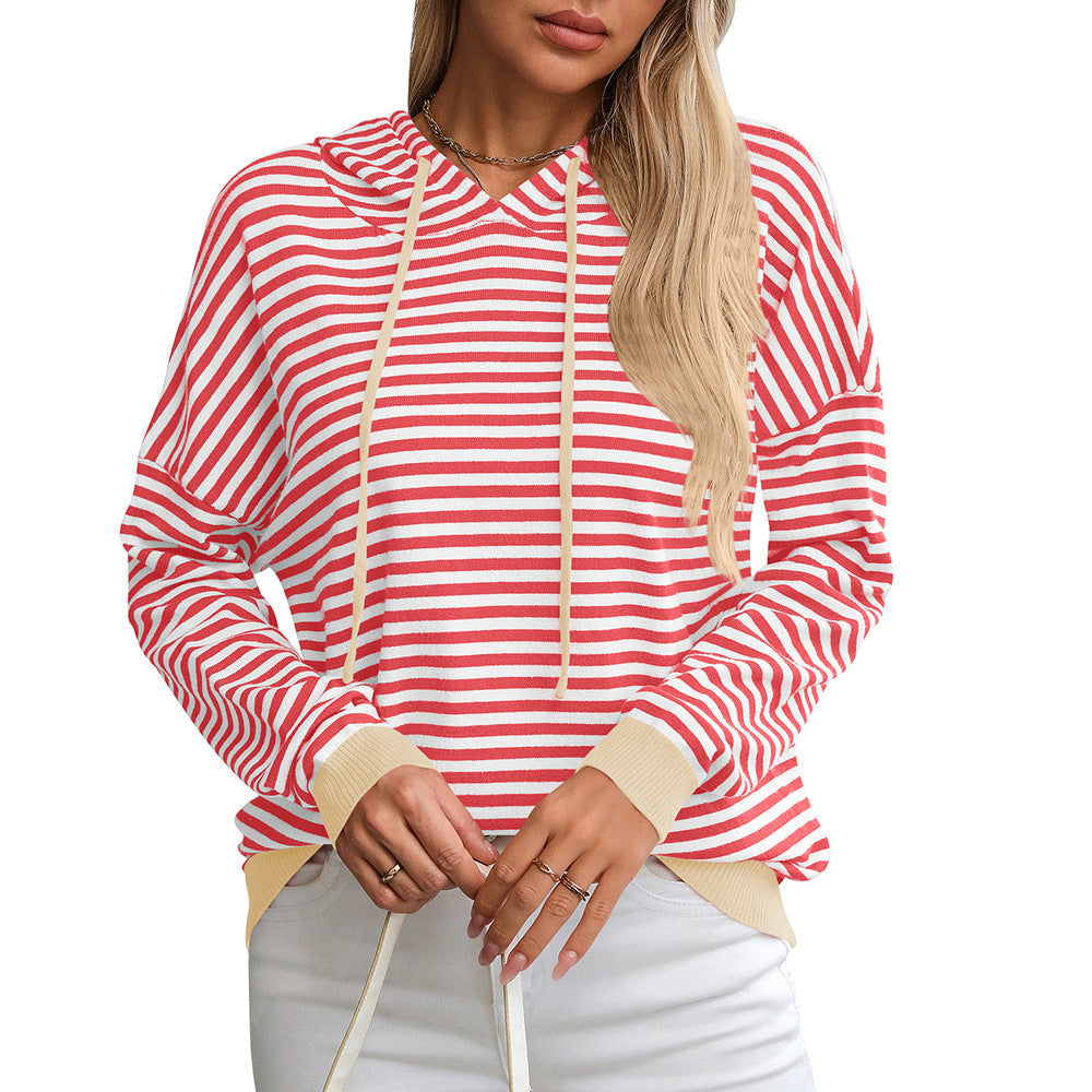 Damen gestreifter Hoodie mit lässigem Schnitt und kontrastierenden Details GR
