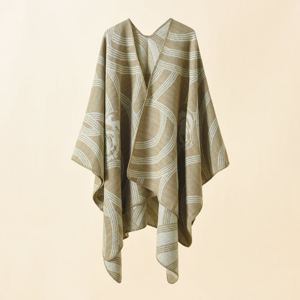 Women's Artful Wrap Poncho with Elegant Floral Design GR