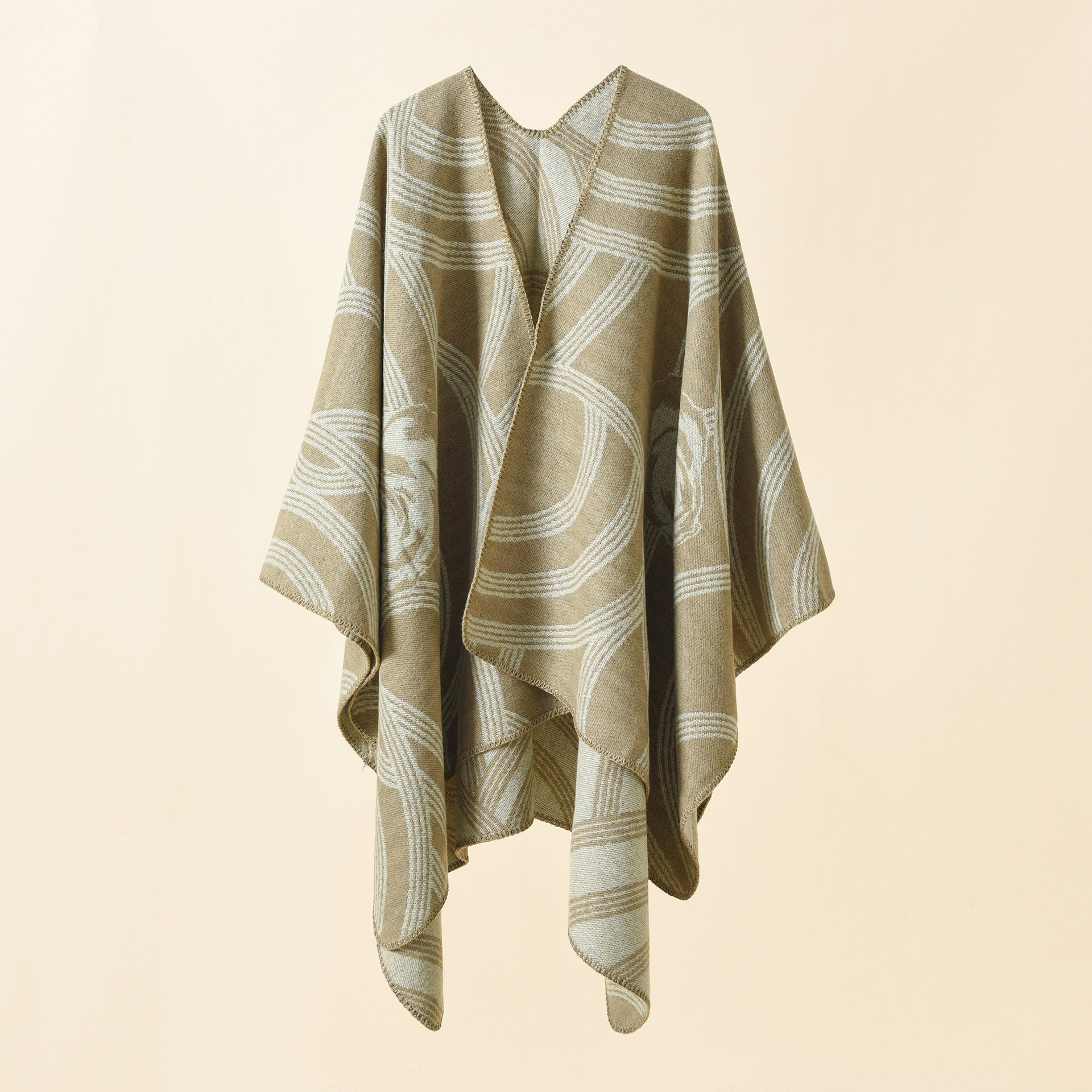 Women's Artful Wrap Poncho with Elegant Floral Design GR