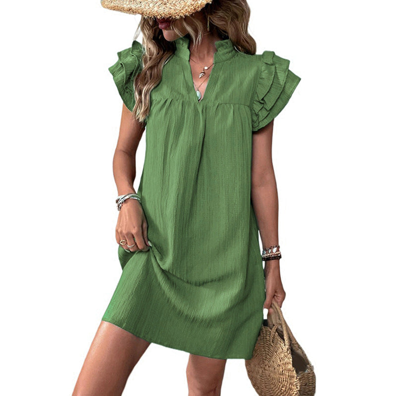 Damen Freizeitkleid mit Rüschenärmeln und lockerer Passform GR
