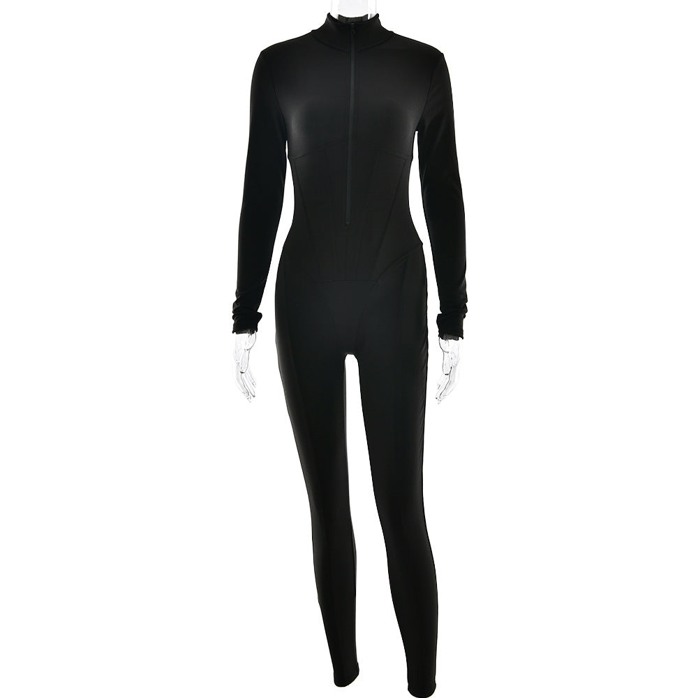 Women's sporty long-sleeved tracksuit with high-quality zipper and figure-shaping design, size S