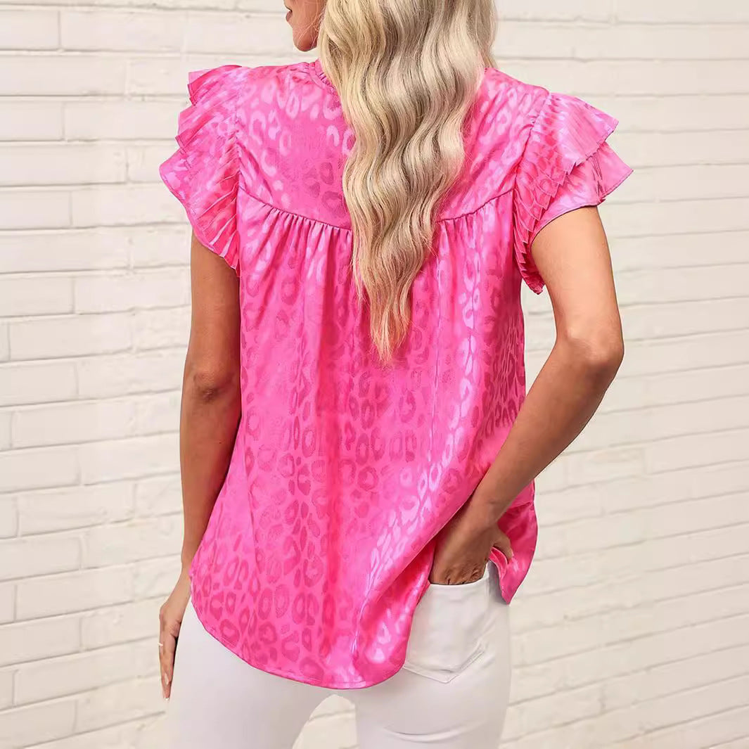 Damen Bluse mit modischen Rüschendetails und elegantem Leopardenmuster GR