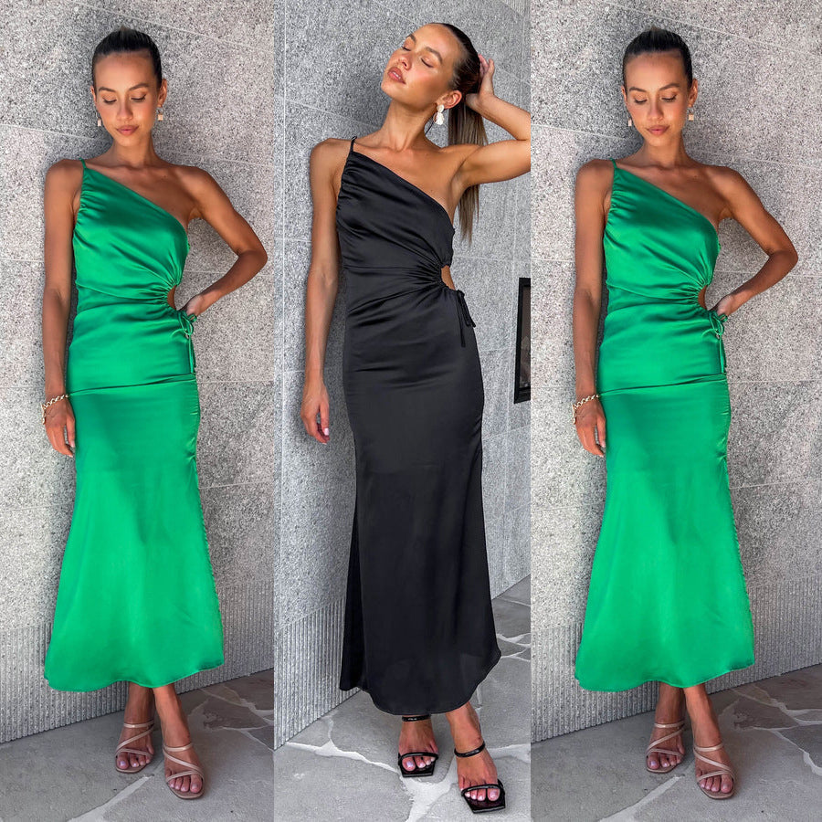 Damen Asymmetrisches Cocktailkleid mit elegantem Seitenschlitz und verzierter Taille GR
