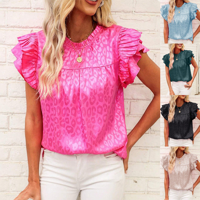Damen Bluse mit modischen Rüschendetails und elegantem Leopardenmuster GR