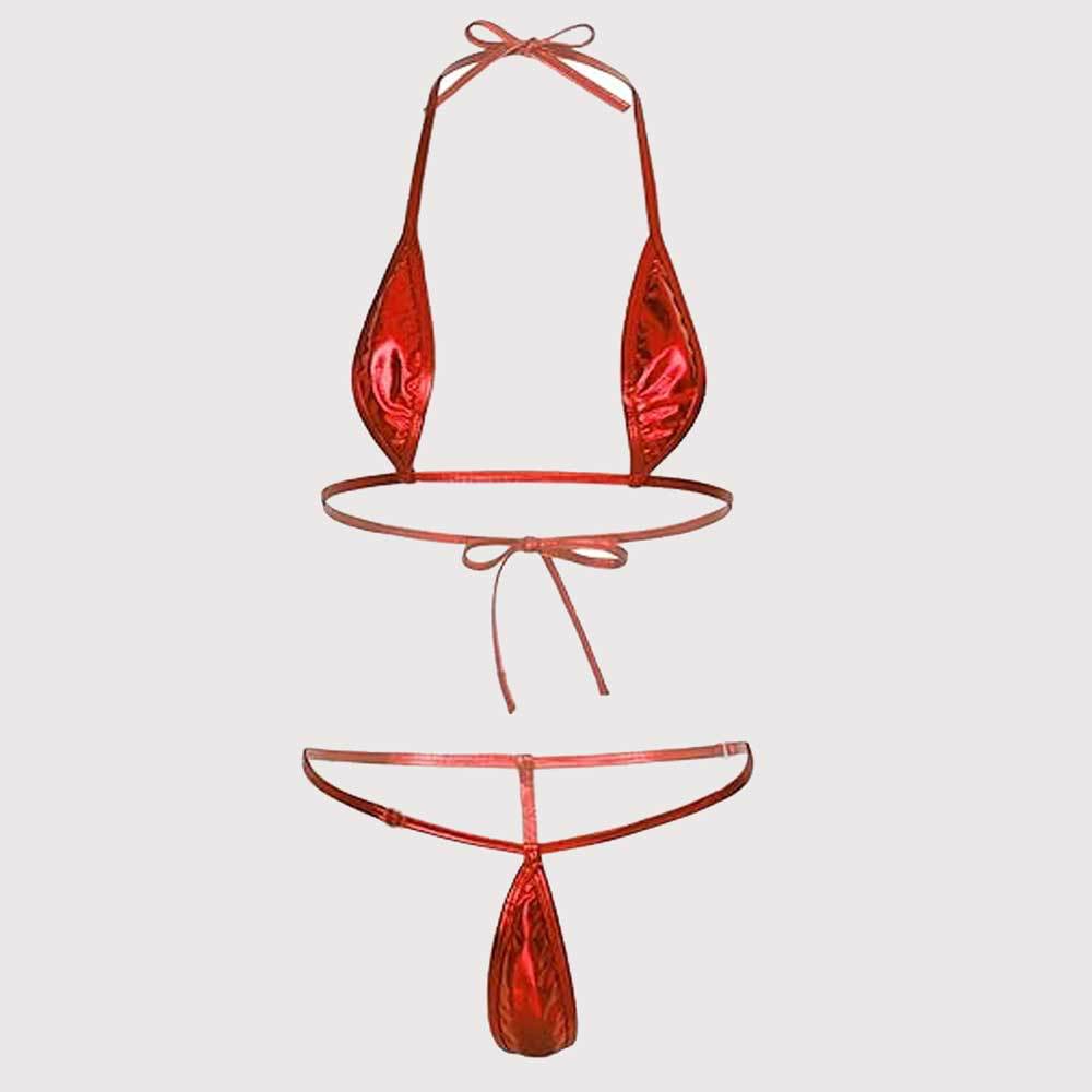 Women's bikini set with a glossy design and adjustable straps, size [size missing]