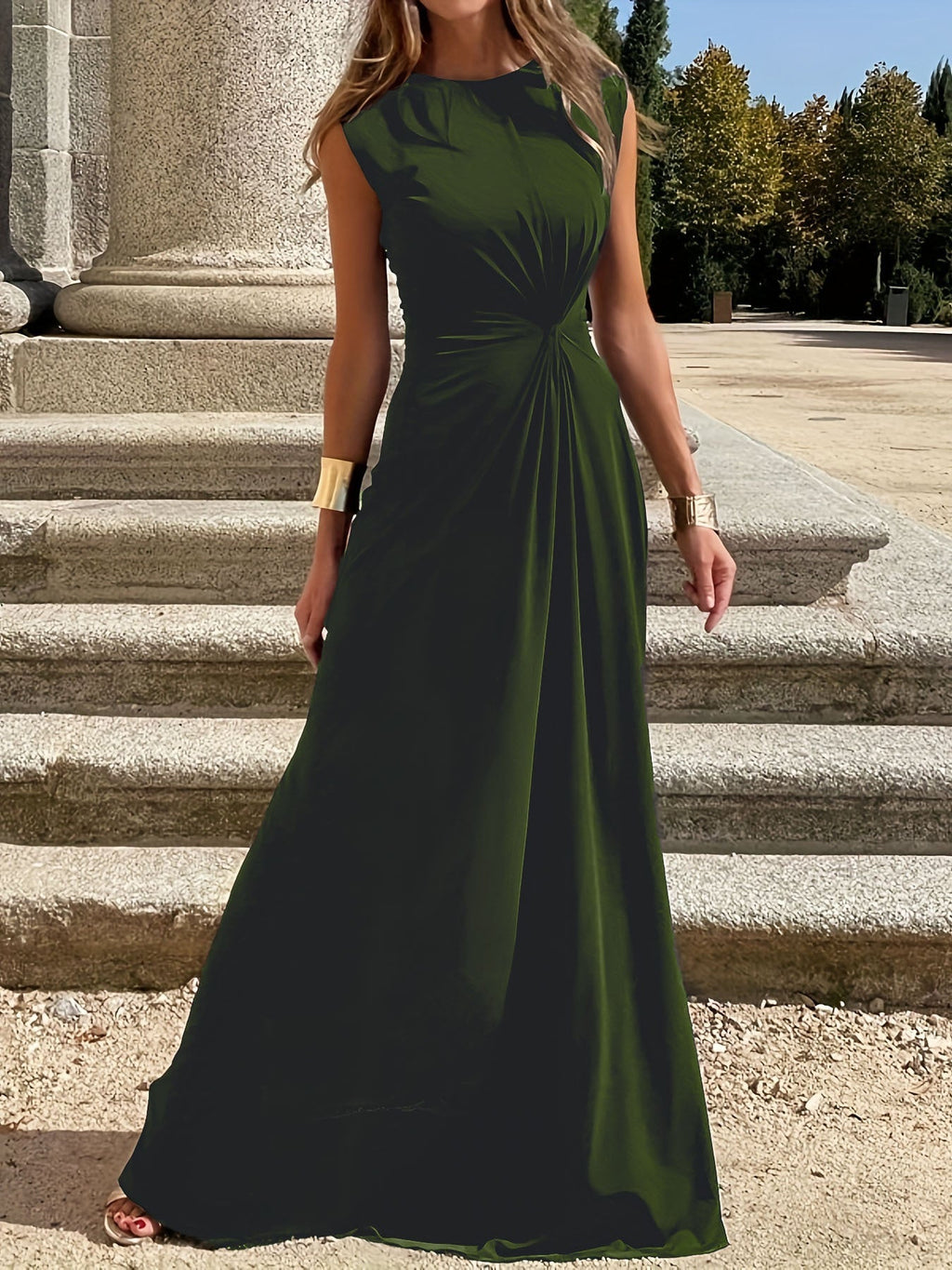 Women's elegant evening dress with chic pleats and figure-hugging cut, size [size missing]