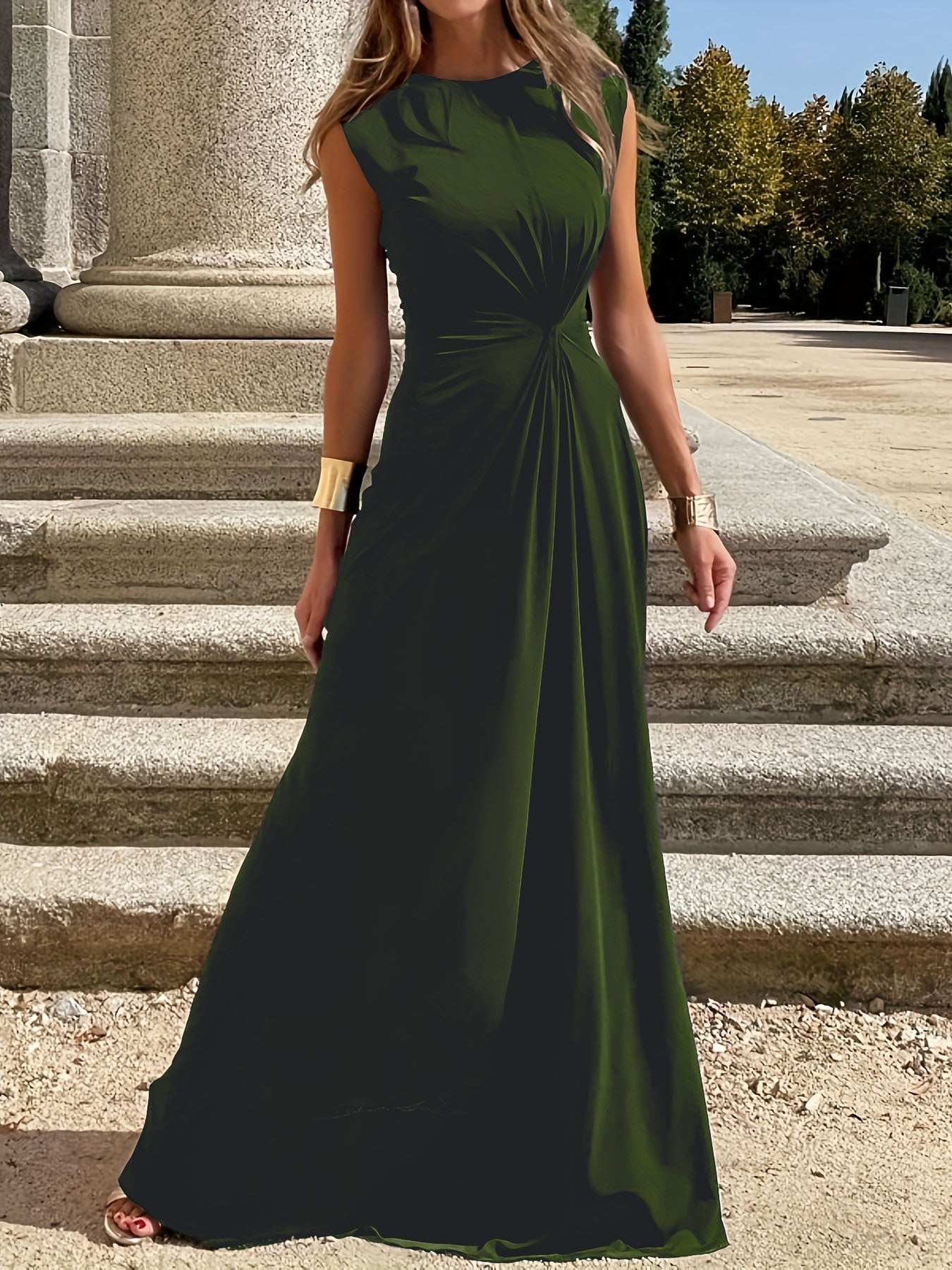 Women's elegant evening dress with chic pleats and figure-hugging cut, size [size missing]