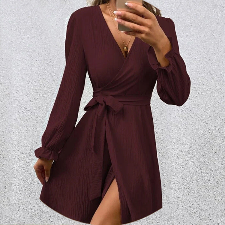 GR | Schickes V-Ausschnitt Wickelkleid mit Schleife