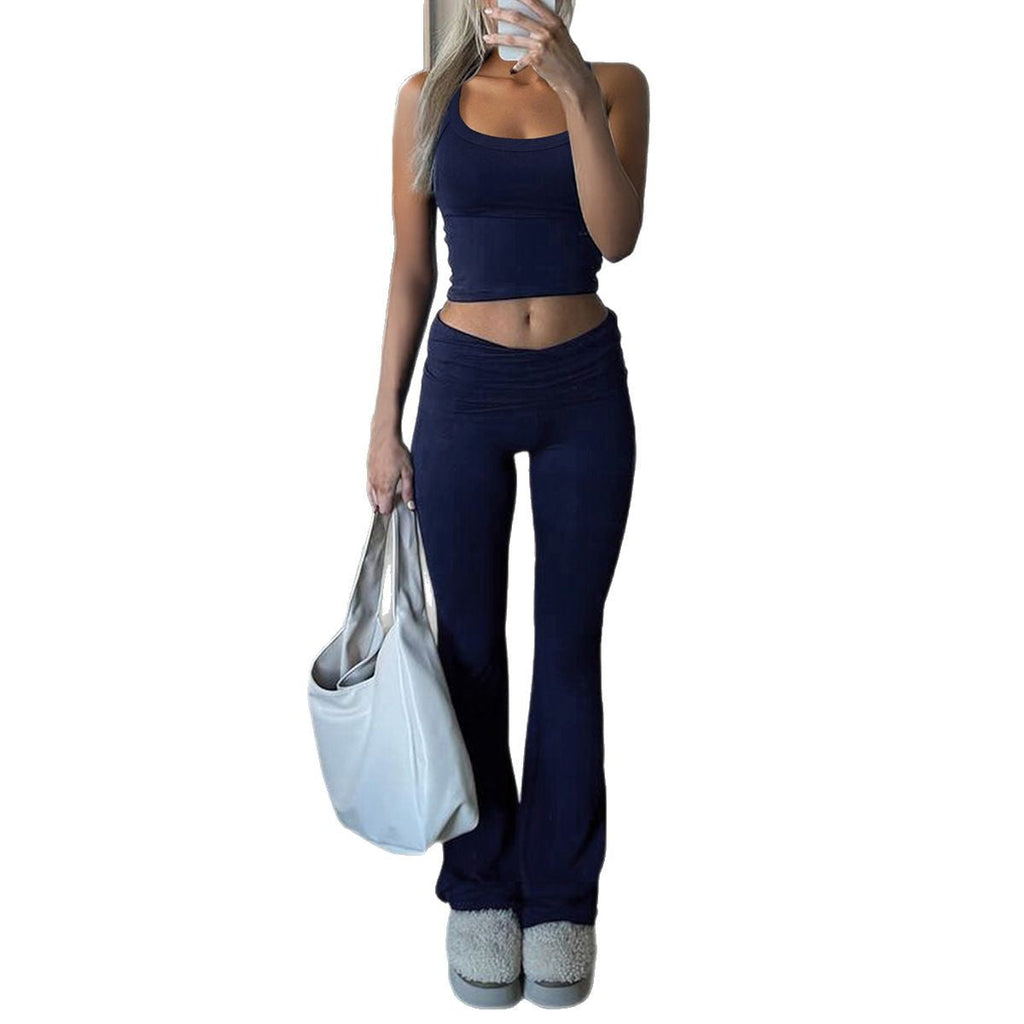 Women's Cropped Top and Flared Trousers Set, Size
