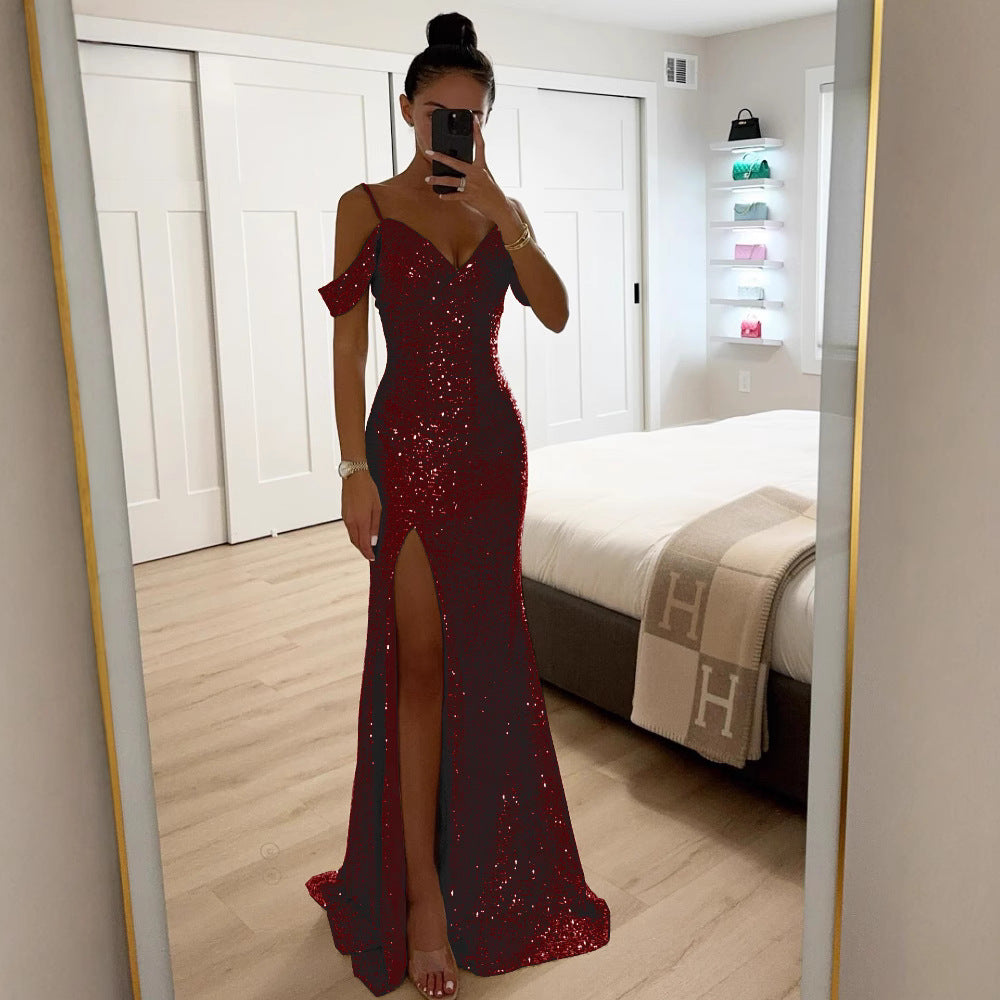 GR | Elegant women's dress with sequins and straps