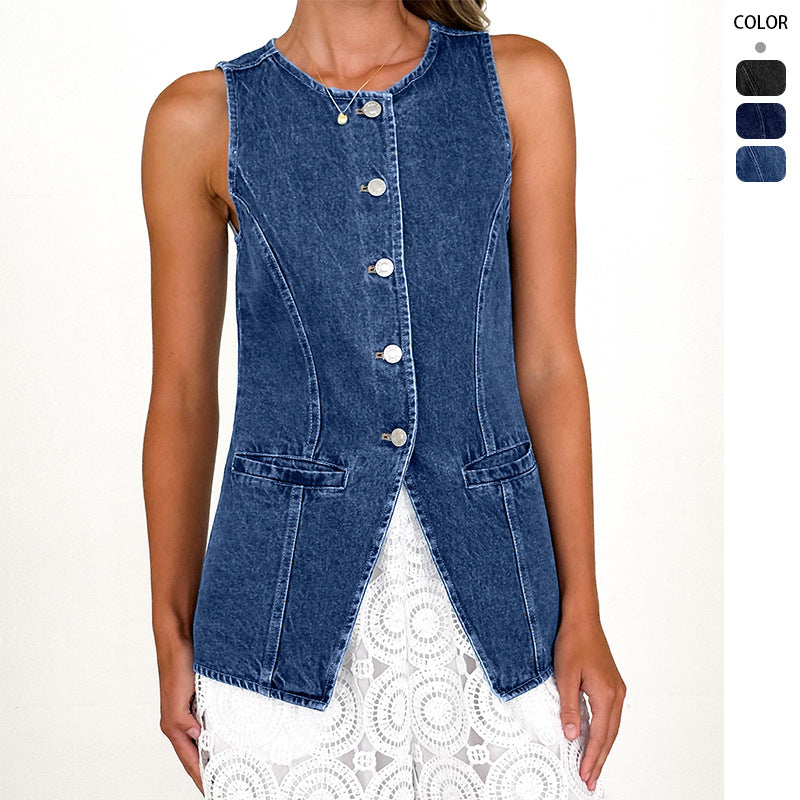 Women's denim shirt jacket with a modern cut and button details, size S