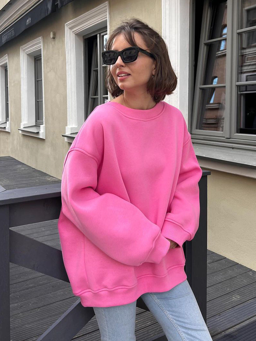 GR | Women's Loose Round Neck Fleece Sweatshirt