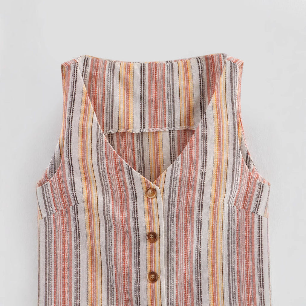 Women's sleeveless blouse with V-neck and stylish striped pattern, size