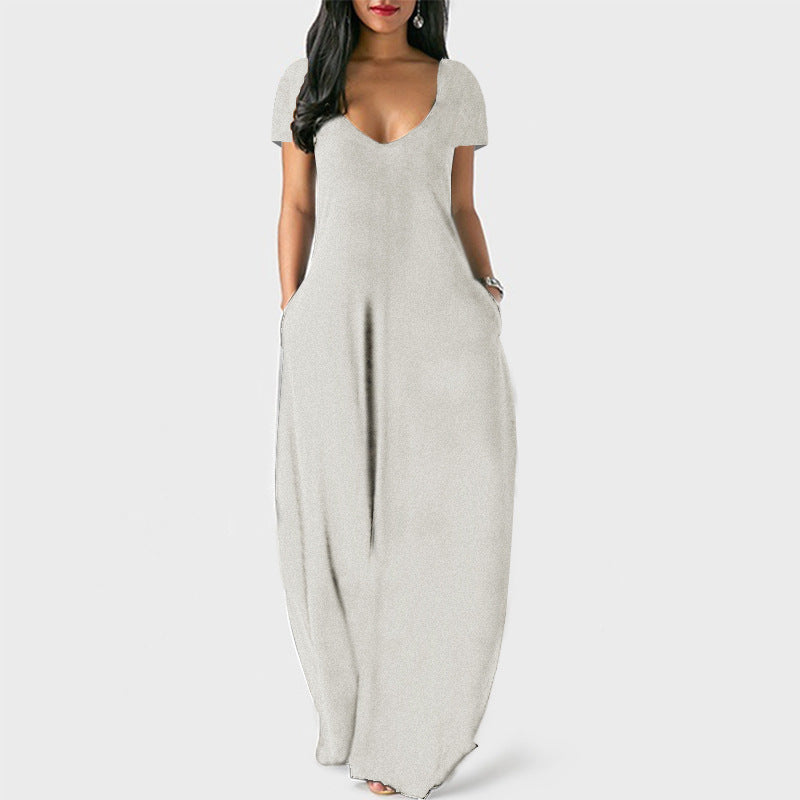 GR | U-neck short sleeve loose fit maxi dress