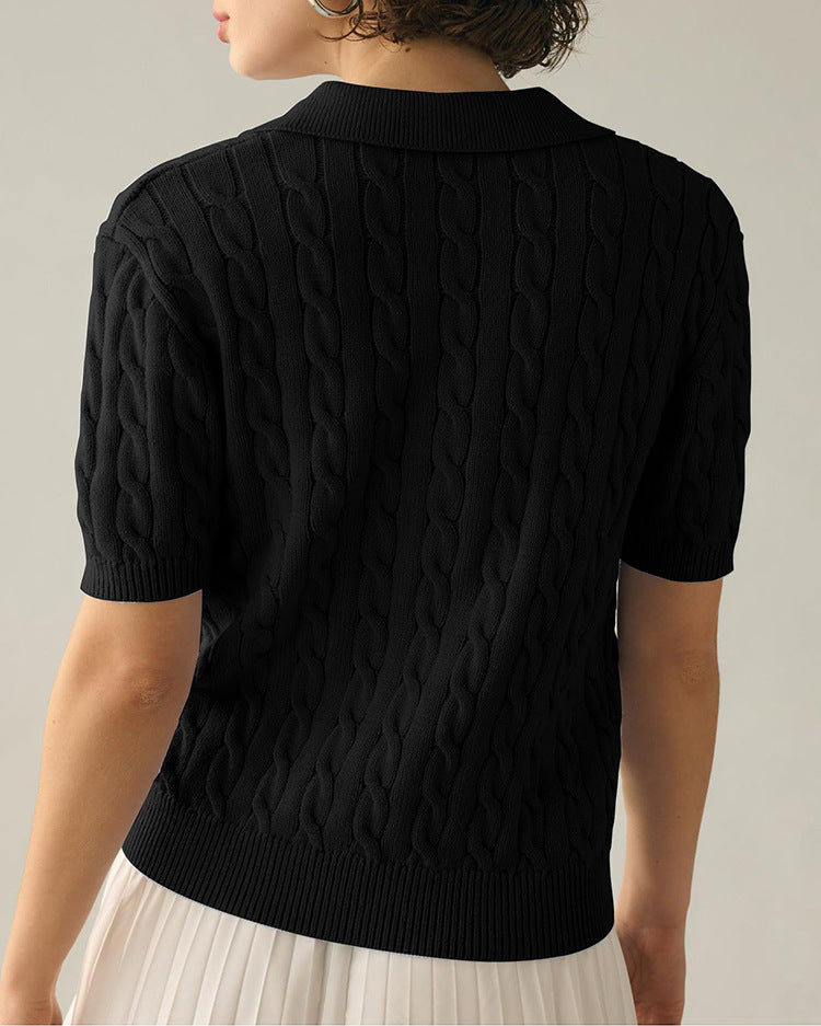 GR | Polo collar twist knit sweater 