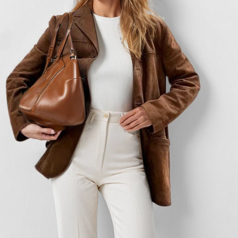 Women's elegant blazer in soft faux suede with a slim fit, size [size missing]