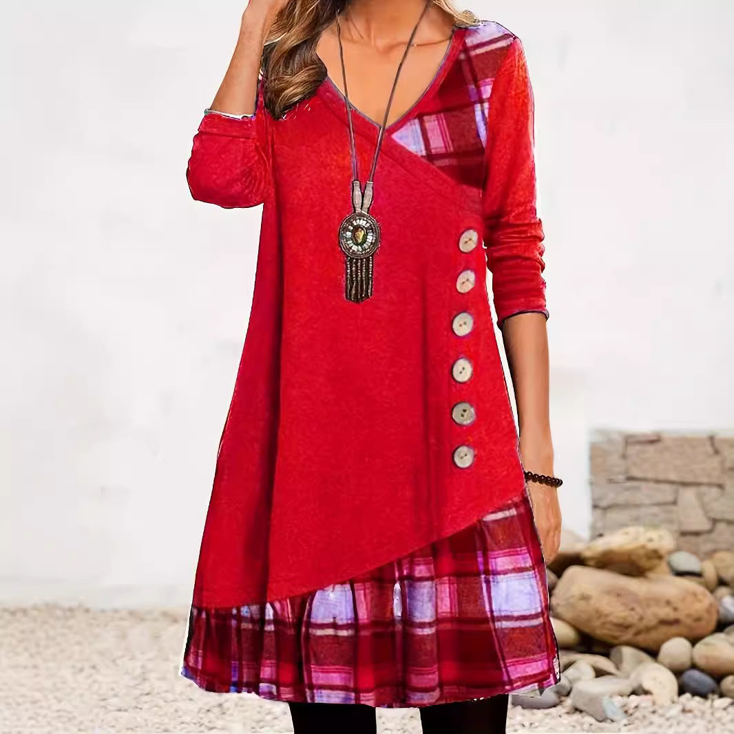 GR | Klassischer Look Karierte Langarmkleid