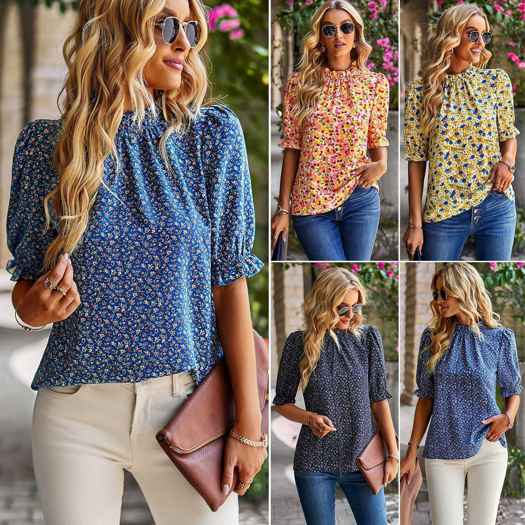 Damen Bluse mit verspieltem Blumendesign und Puffärmeln GR