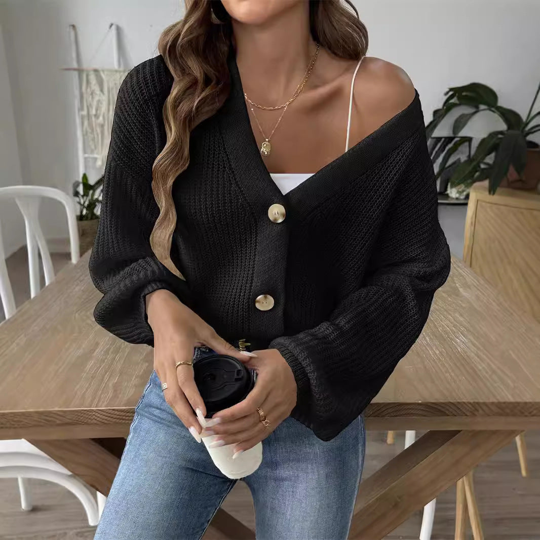 Damen lässige Strickjacke mit eleganter Knopfleiste und weitem Schnitt GR