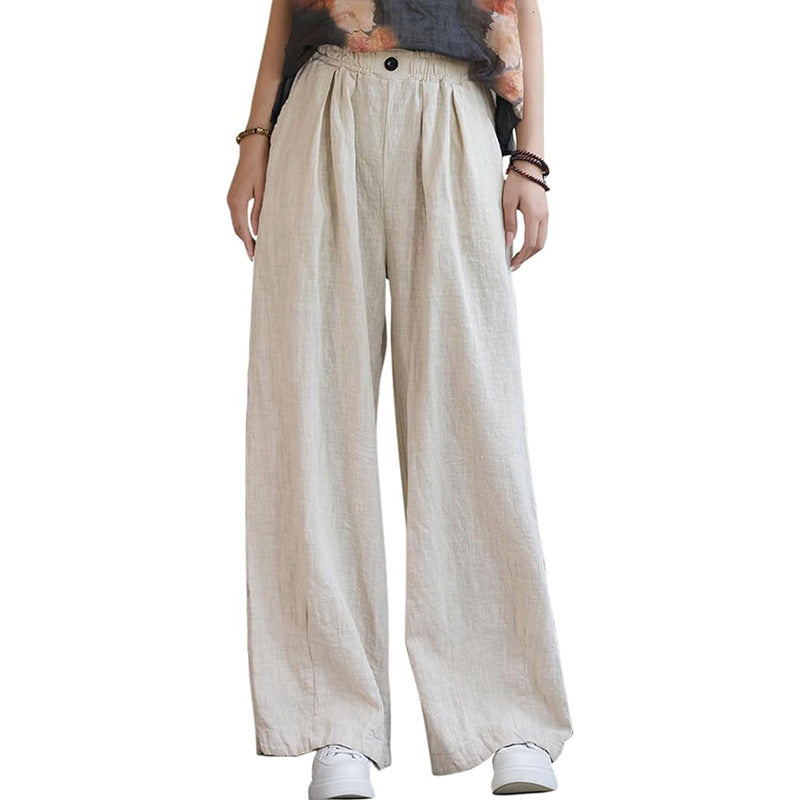 Damen weite Leinenhose mit elastischem Bund und femininen Falten GR