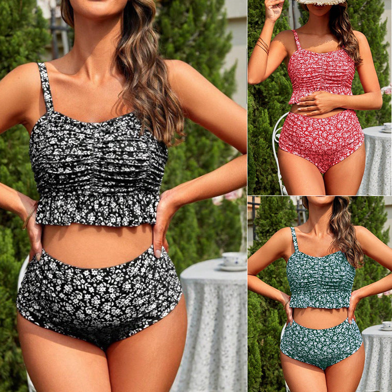 GR | Women's tankini set with playful ruching and high leg cut