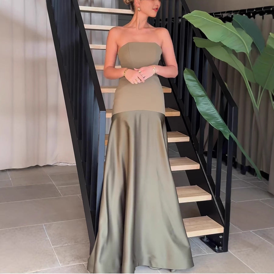 Women's evening dress with elegant bustier top and flowing hem, size GR