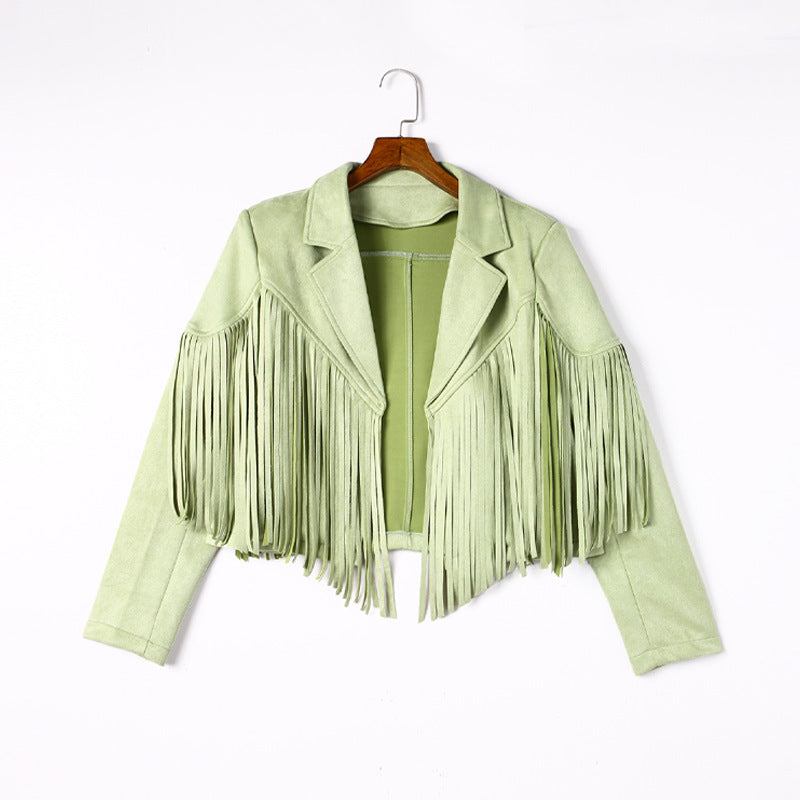 Women's fringed jacket made of high-quality suede blend, size GR