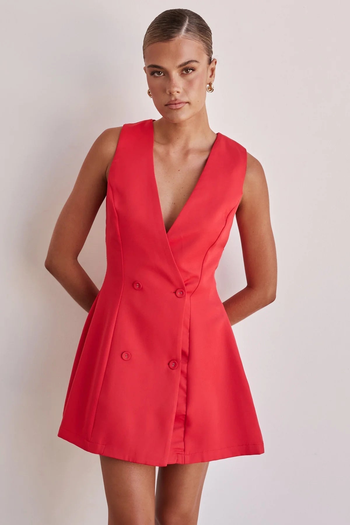 Damen Blusenkleid mit tiefem V-Ausschnitt und doppelter Knopfleiste GR