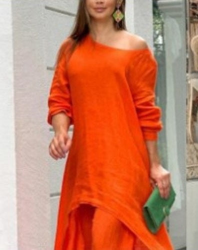 GR | Irregular cotton-linen wide leg two-piece set 
