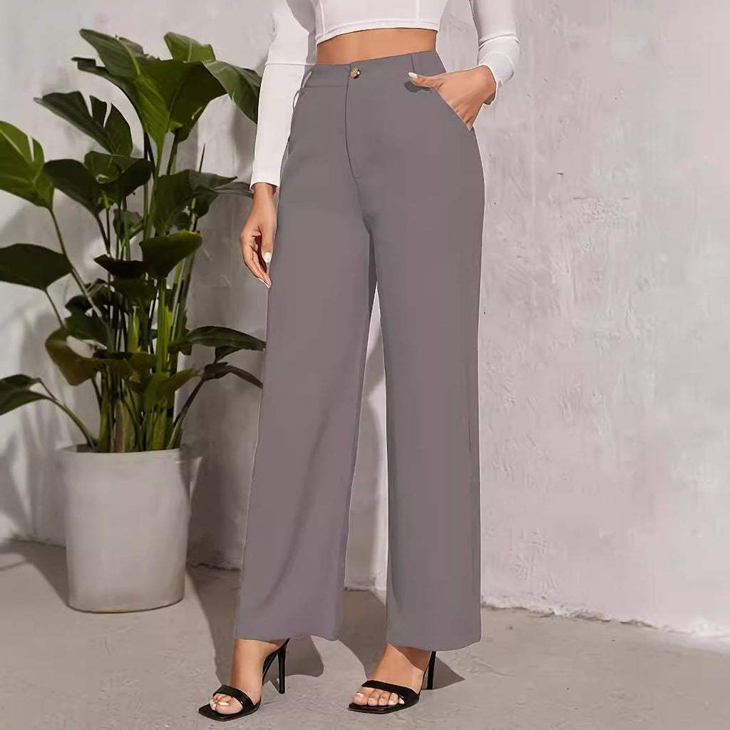 Women's wide-leg high-waisted trousers with elegant button detailing, size