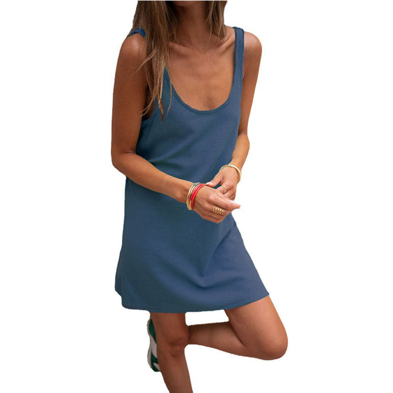 Damen lässiges Kleid im raffinierten Rippschnitt mit tiefem Ausschnitt und schlichtem Design GR