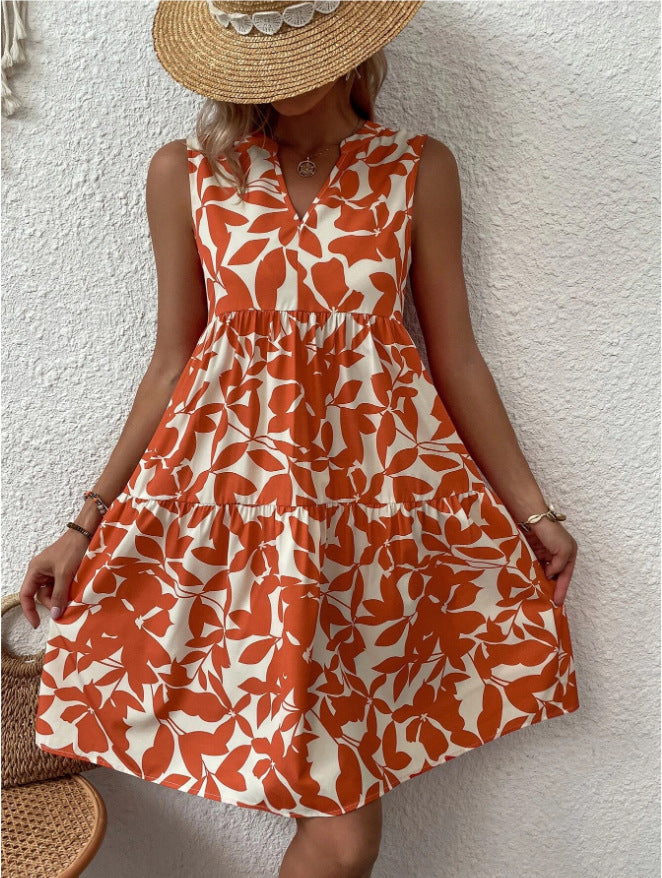 Damen luftiges ärmelloses Sommerkleid mit floralen Mustern und weitem Schnitt GR