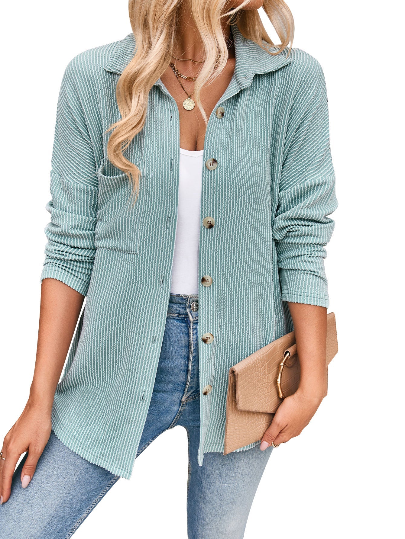 Damen lässige Strickjacke mit Knopfleiste GR