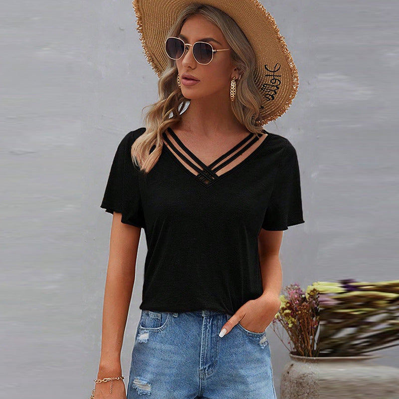 Women's T-shirt with a modern cut and fashionable details, size [size missing]
