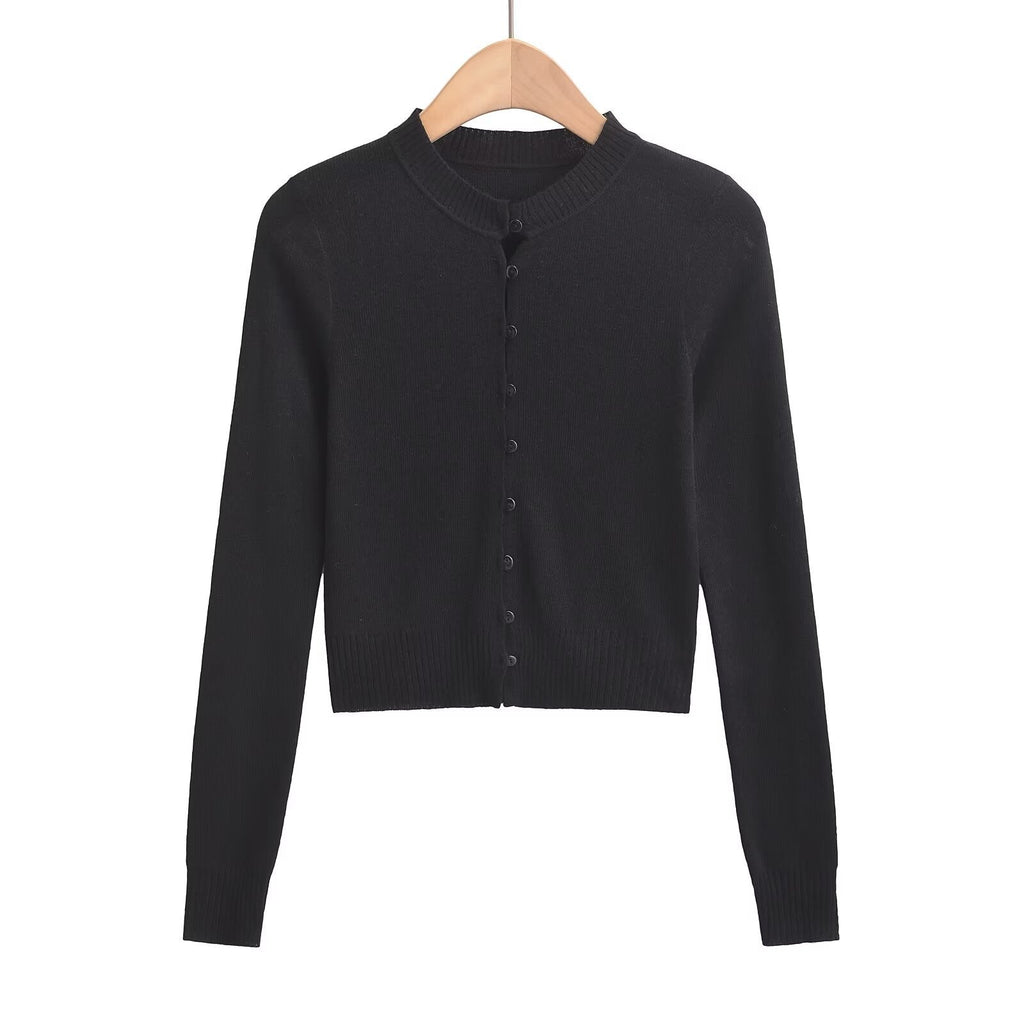 Damen Strickjacke mit modischem Rundhalsausschnitt und eleganter Knopfleiste GR