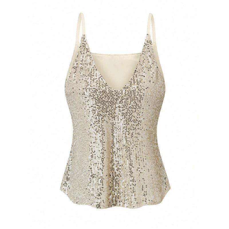GR | Sequin sleeveless V-neck top