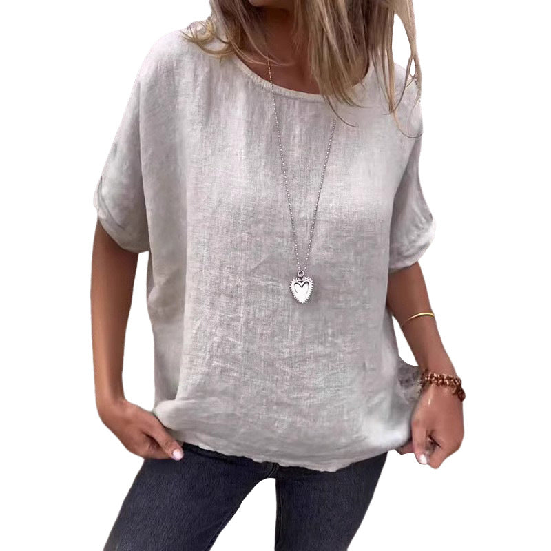 Women's linen blouse with a relaxed fit and fashionable half sleeves, size [size missing]