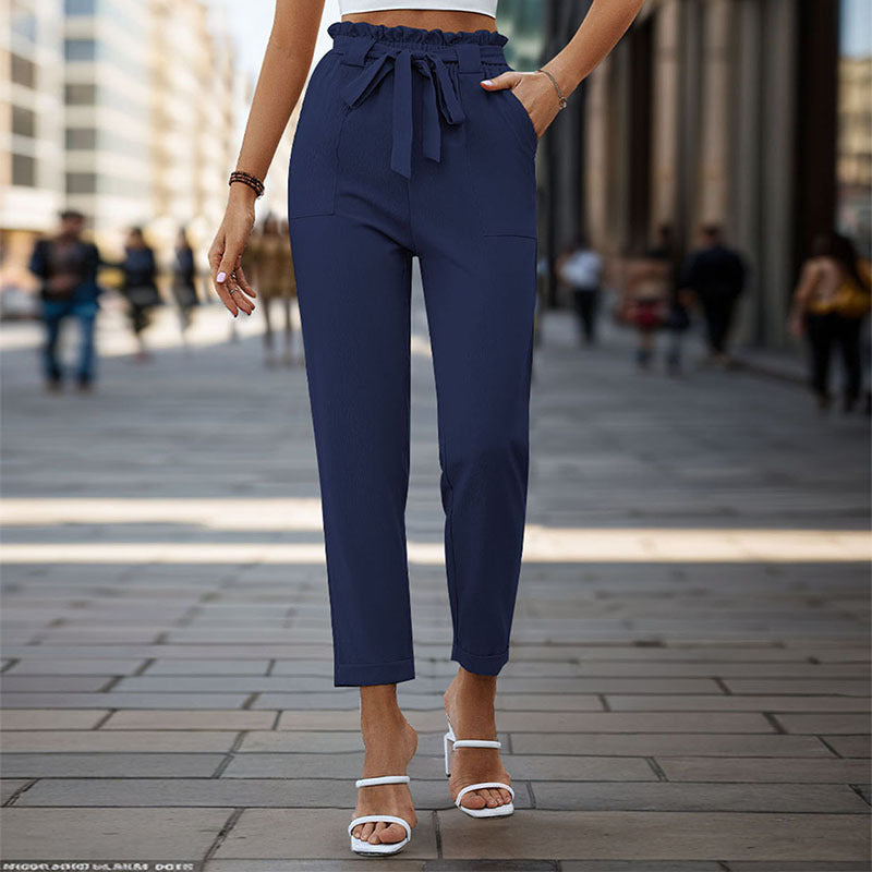 Damen Bequeme High-Waist Pants mit Taillengürtel GR