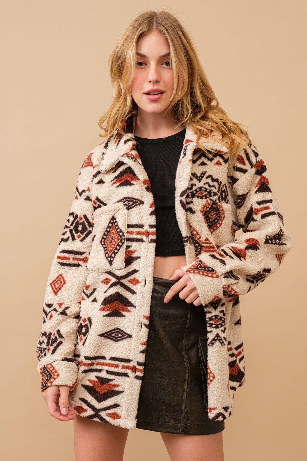 GR | Retro plush jacket with lapel collar