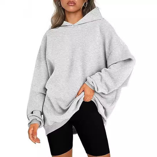 Damen oversized Kapuzenpullover mit seitlichen Schlitzen GR