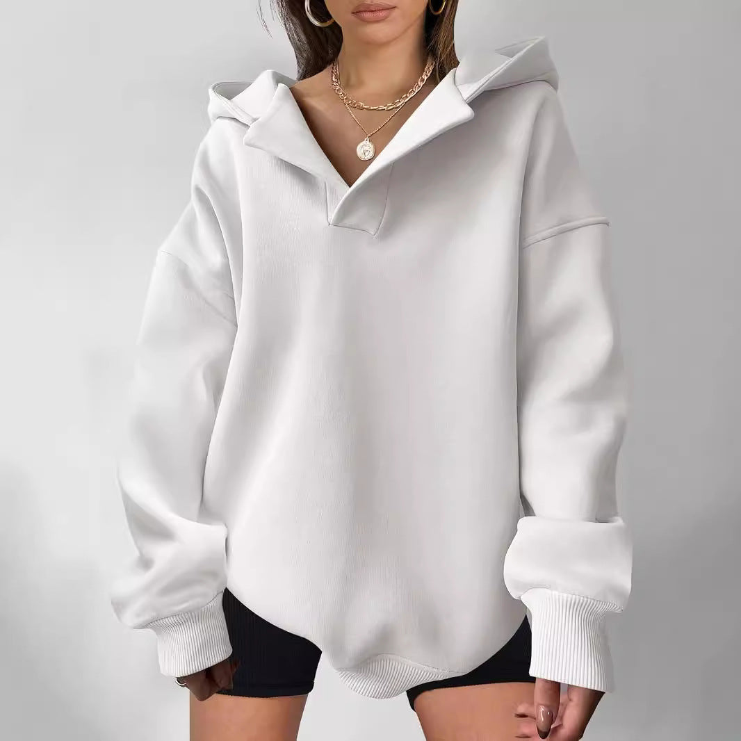 Women's oversized hoodie with a modern collar and relaxed fit, size [size missing]