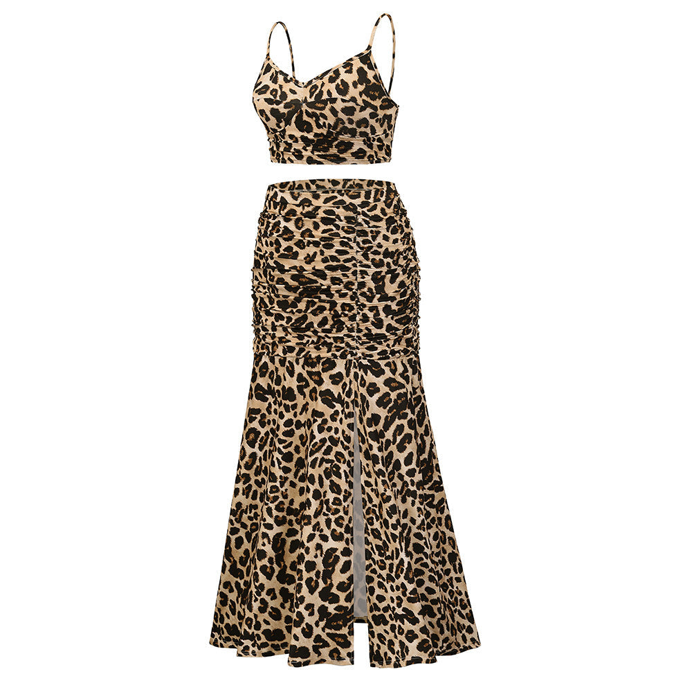 GR | Spaghetti Strap Sleeveless Crop Top High Slit Long Skirt Set
