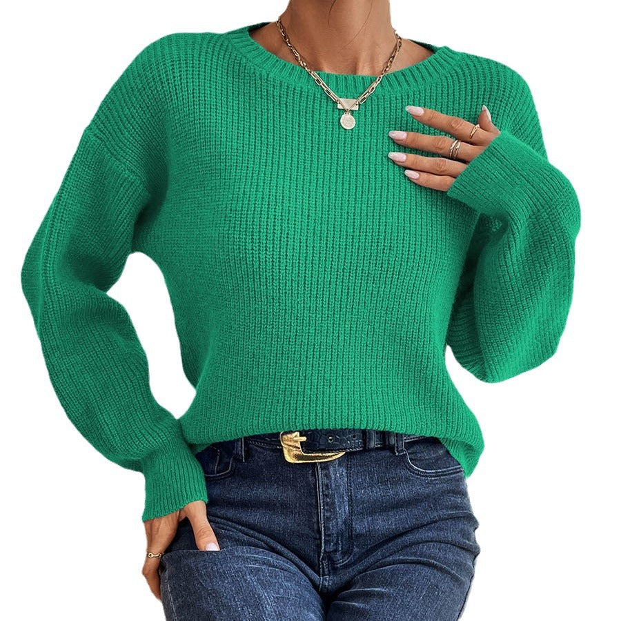 Women's casual knit sweater with a relaxed fit and elegant ribbed details, size [size]