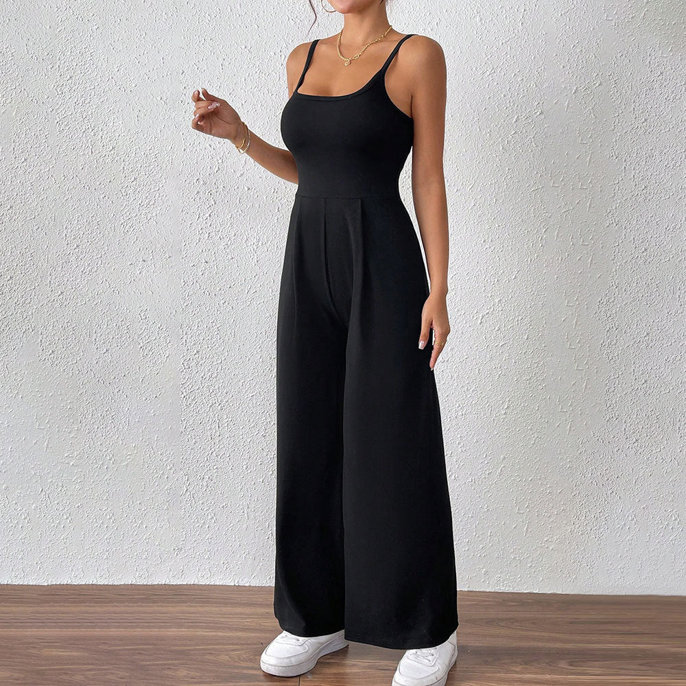 Women's casual jumpsuit with narrow spaghetti straps and a flowing cut, size S