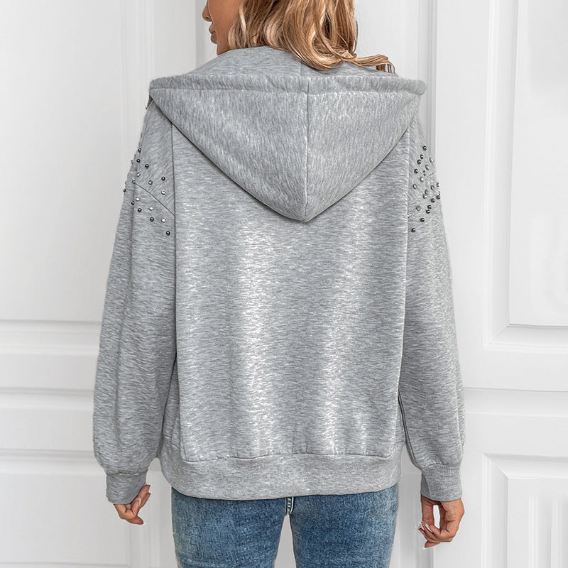 Damen Hoodie mit dekorativen Nieten und lässigem Schnitt GR